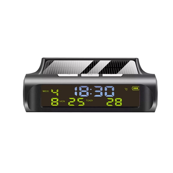DEEPCRAFF Car Digital Clock and Thermometer for Dashboard Black Solar Powered Vehicle Temperature Meter