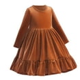thumbnail image 2 of IBTOM CASTLE Toddler Kids Girls Velvet Dress Ruffle Long Sleeve Christmas Party Wedding Evening Birthday Holiday Pageant Dresses Fall Winter Clothes 18-24 Months Coffee, 2 of 8