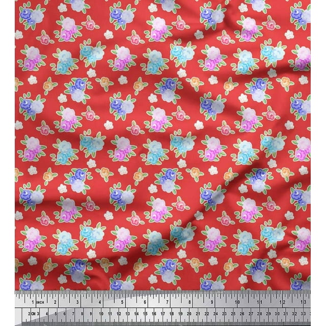 Soimoi Cotton Poplin Fabric Leaves & Floral Artistic Printed Fabric 1 Yard 42 Inch Wide