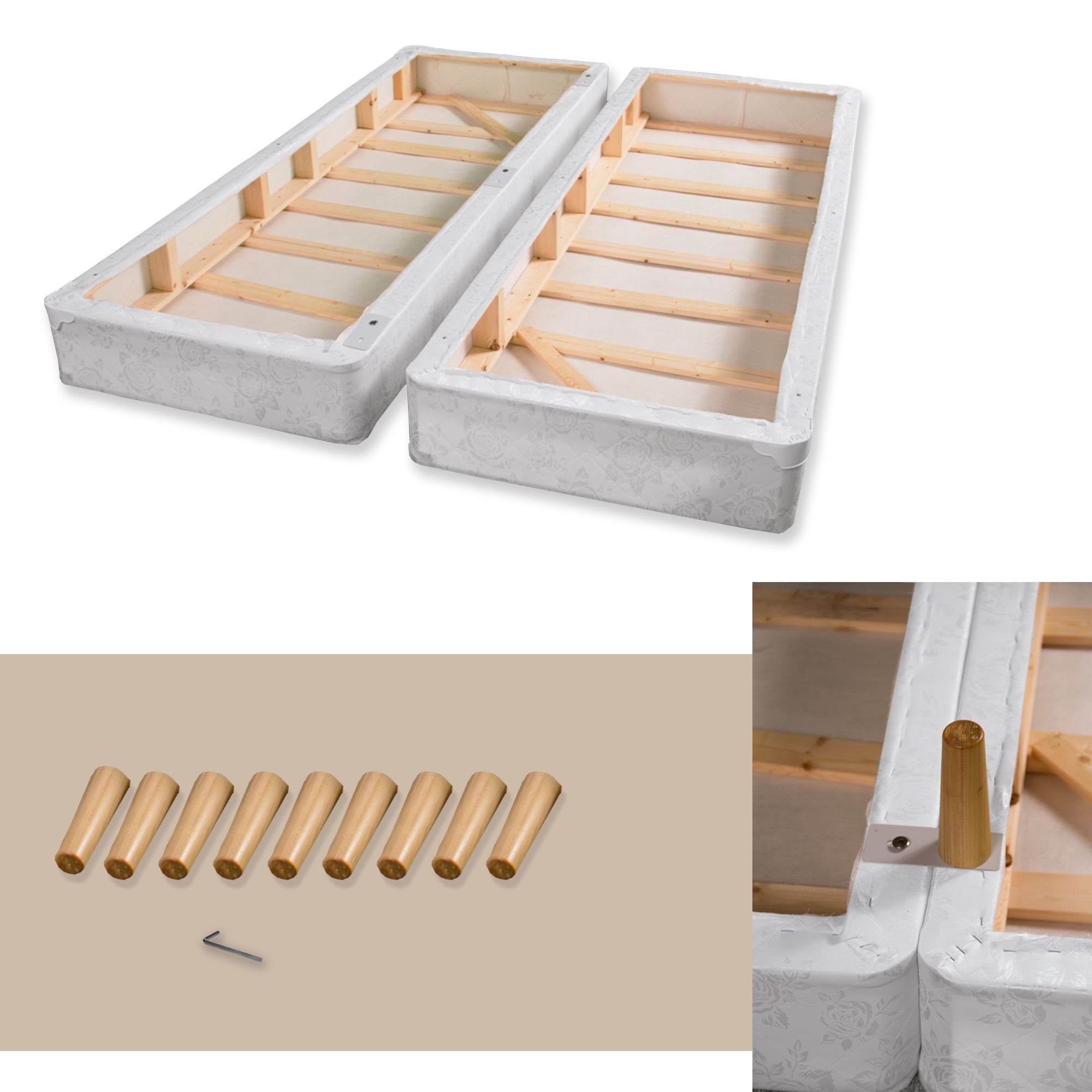 Full XL Greaton Firm 4-Inch Split Low Profile Wood Fully Assembled Traditional Box Spring//Foundation for Mattress Beige