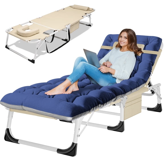 Slsy 3 in 1 Sun Tanning Chair Oversized with Mat & Face Arm Hole, 5-Position Heavy Duty Folding Chaise Outdoor Lounge Chair w/ Pillow, for Beach, Pool, Lawn, Yard, Patio