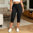thumbnail image 2 of BVnarty women capri slim fit leggings high rise stretch waist side button split hem solid print tight cropped pant caf茅 daily wear Black XXXL, 2 of 8