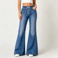 thumbnail image 5 of QIUOMBBP Women's Baggy Jeans Casual Drawstring Flared Wide Leg Denim Trousers with Pockets Y2K Streetwear, 5 of 8