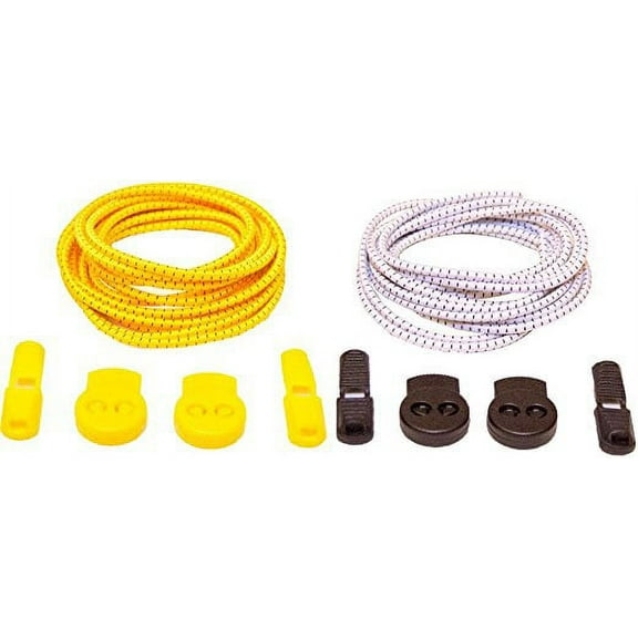 Elastic No Tie Shoelaces for Adults and Children (2-Pack) (47" with Locking System, Orange & White)