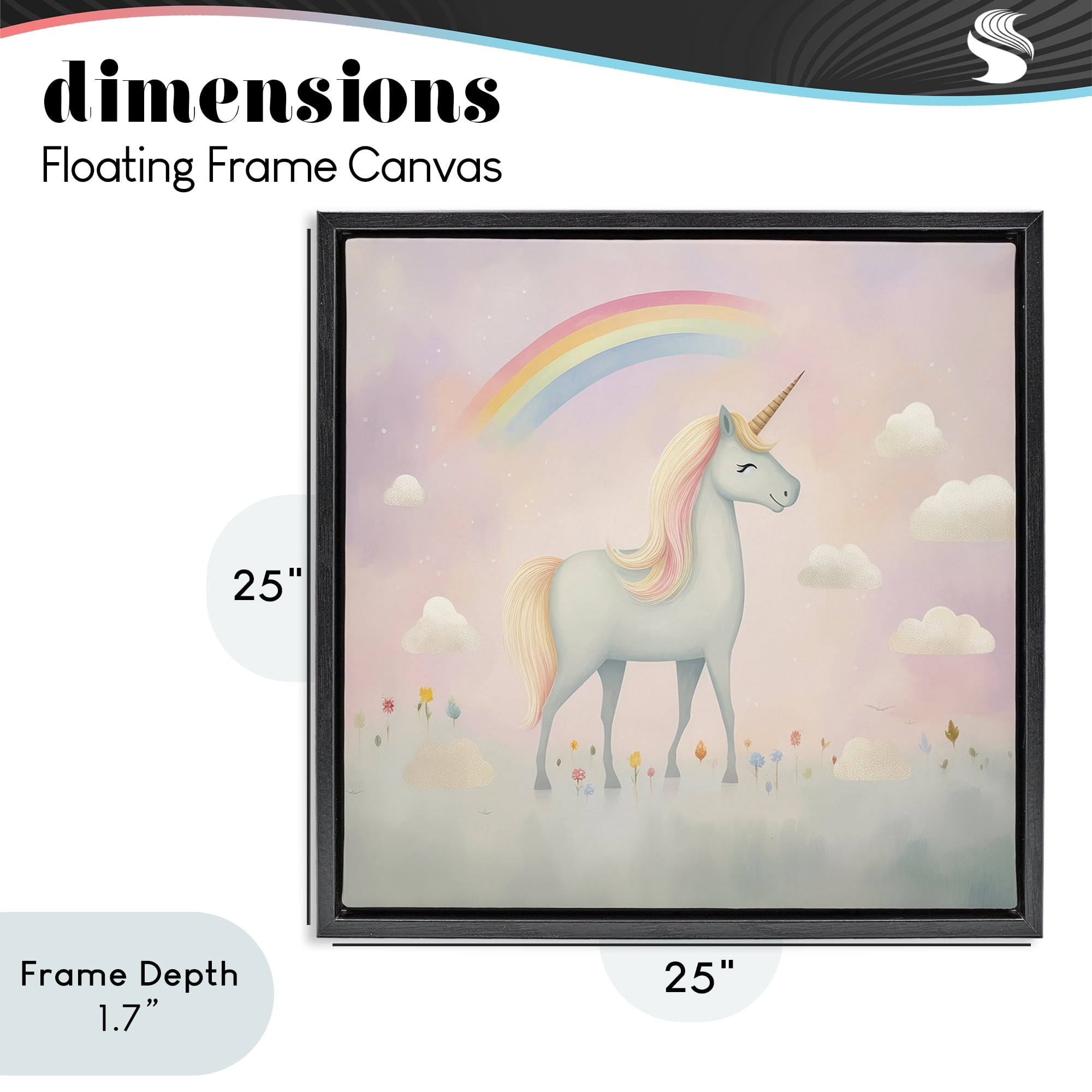 Stupell Industries Mystical Unicorn Dreams in Pastel Black Framed Floater Canvas Wall Art, design by Lazar Studio