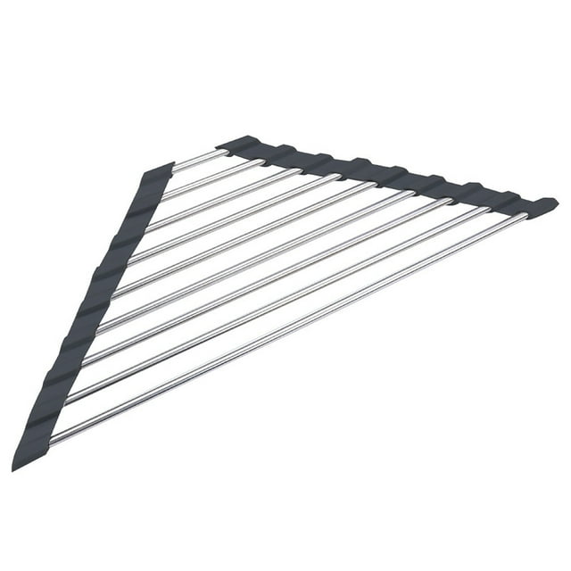 Triangle Dish Drying Rack For Sink Corner Roll Up Dish Drying Rack Folding Stainless Steel Multipurpose Over The Sink Corner Dish Drainer Mat For Kitchen