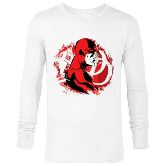 Marvel Daredevil Super Hero Comic Art City and DD Symbol - Long Sleeve T-Shirt for Men - Customized-White