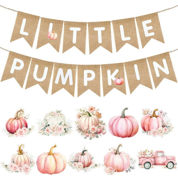 Baby Shower de Banner VitalCozy con forma de calabaza rosa otoñal