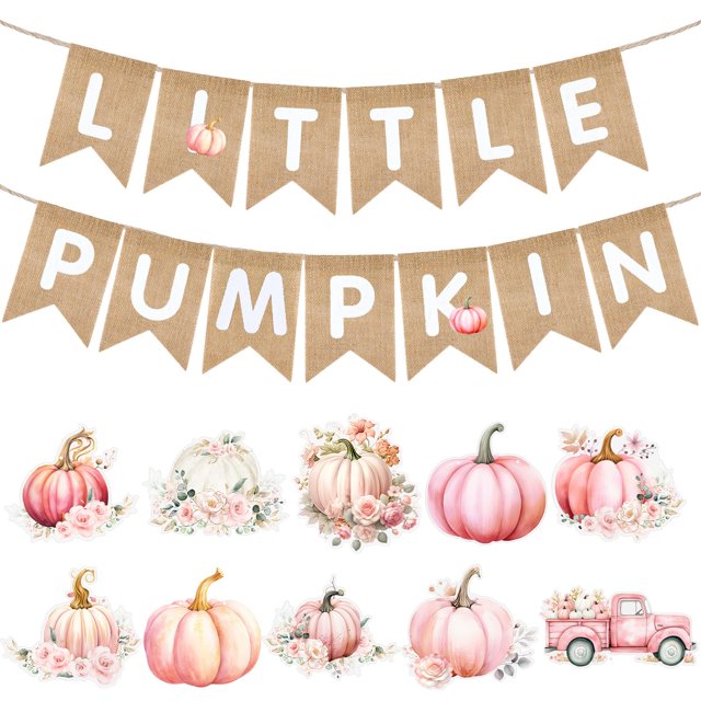 Baby Shower de Banner VitalCozy con forma de calabaza rosa otoñal