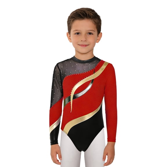 Hansber Gymnastics Leotards for Kids Long Sleeve Ballet Dance Bodysuit One Piece Tumbling Outfit Sportswear Red 16