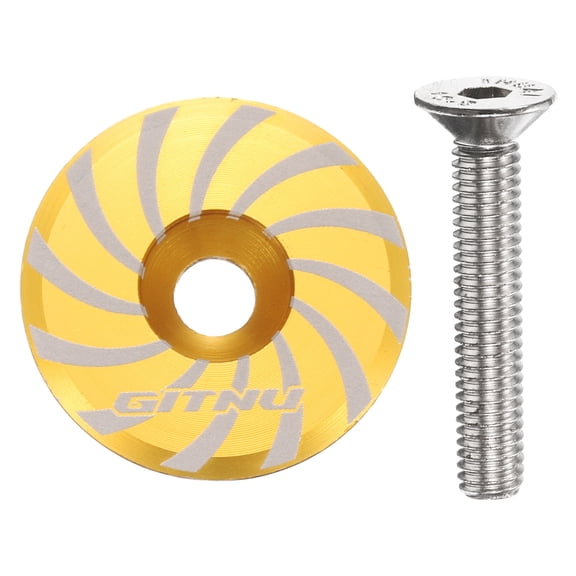 Headset Top Cap 1-1/4 Aluminum Alloy Cycling Stem Top Cap Cover with Bolt for MTB Road Mountain Bike, Gold Tone