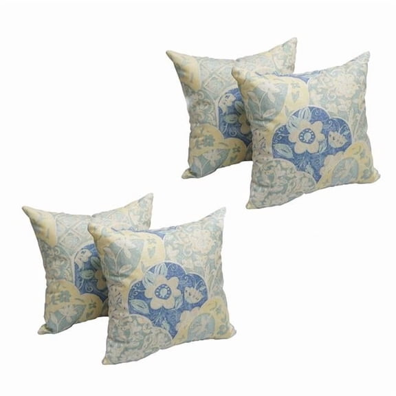 Blazing Needles 9910-S4-CO-OD-045 17 in. Square Polyester Outdoor Throw Pillows, Blue Garden Dream - Set of 4