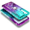 thumbnail image 4 of Nagebee Case for Samsung Galaxy S21 FE 5G with Tempered Glass Screen Protector (Full Coverage), Sparkle Glitter Liquid Bling Diamond [Ring Holder & Strap] Women Girls Cute Case (Aqua/Purple), 4 of 6