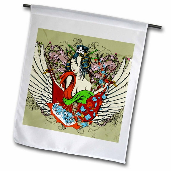 3dRose, Geisha with Wings, 12 x 18 inch Garden Flag