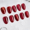 thumbnail image 2 of Artificial Nail French Cat Eyes Red Nails Set Long/Short Press on Nails Handmade Acrylic Reusable Fake Nails with Glue Stick-on, 2 of 6