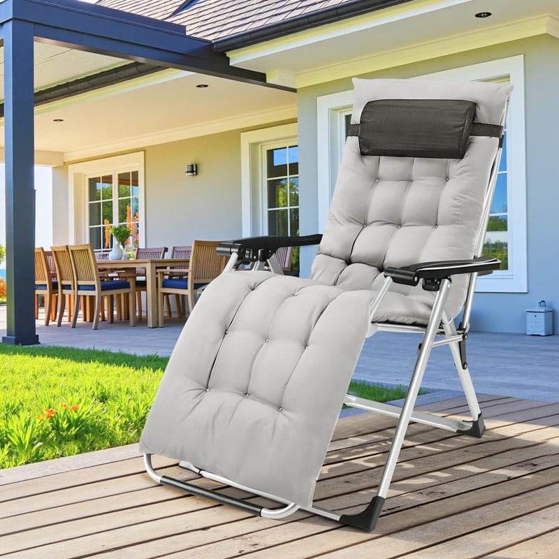 Simenmax Zero Gravity Chair, Heavy-Duty Reclining Lounge Chair with Padded Cushion & Cup Holder, Foldable Patio Recliner for Camping, Beach, and Indoor Relaxation,Gray