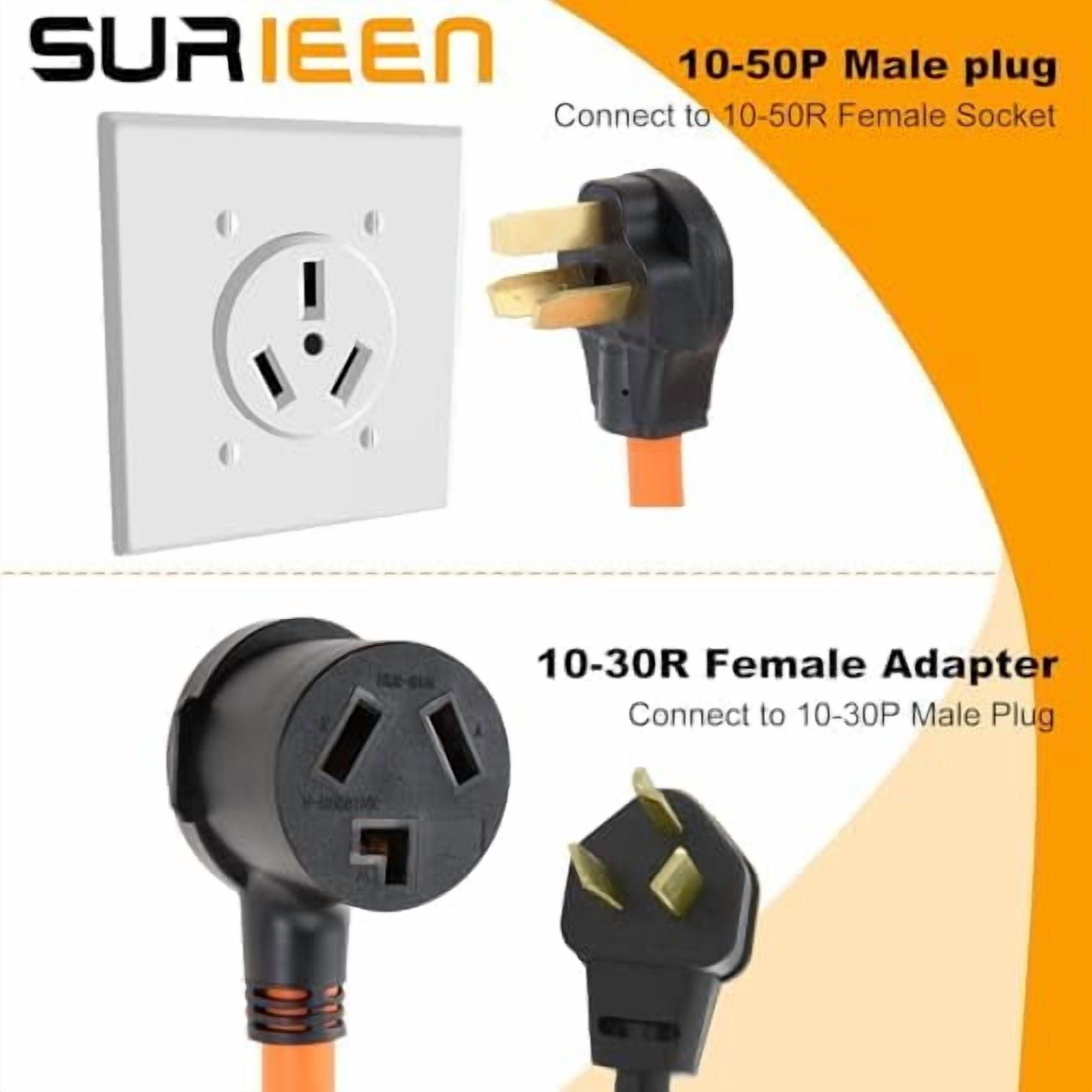 NEMA 10-50P Male to 10-30R Female Dryer Adapter Plug, 1.5FT 3 Prong to 3 Prong Dryer Adapter Cord, 50 Amp Male Plug to 30 Amp Socket STW 10/3 AWG, 250V