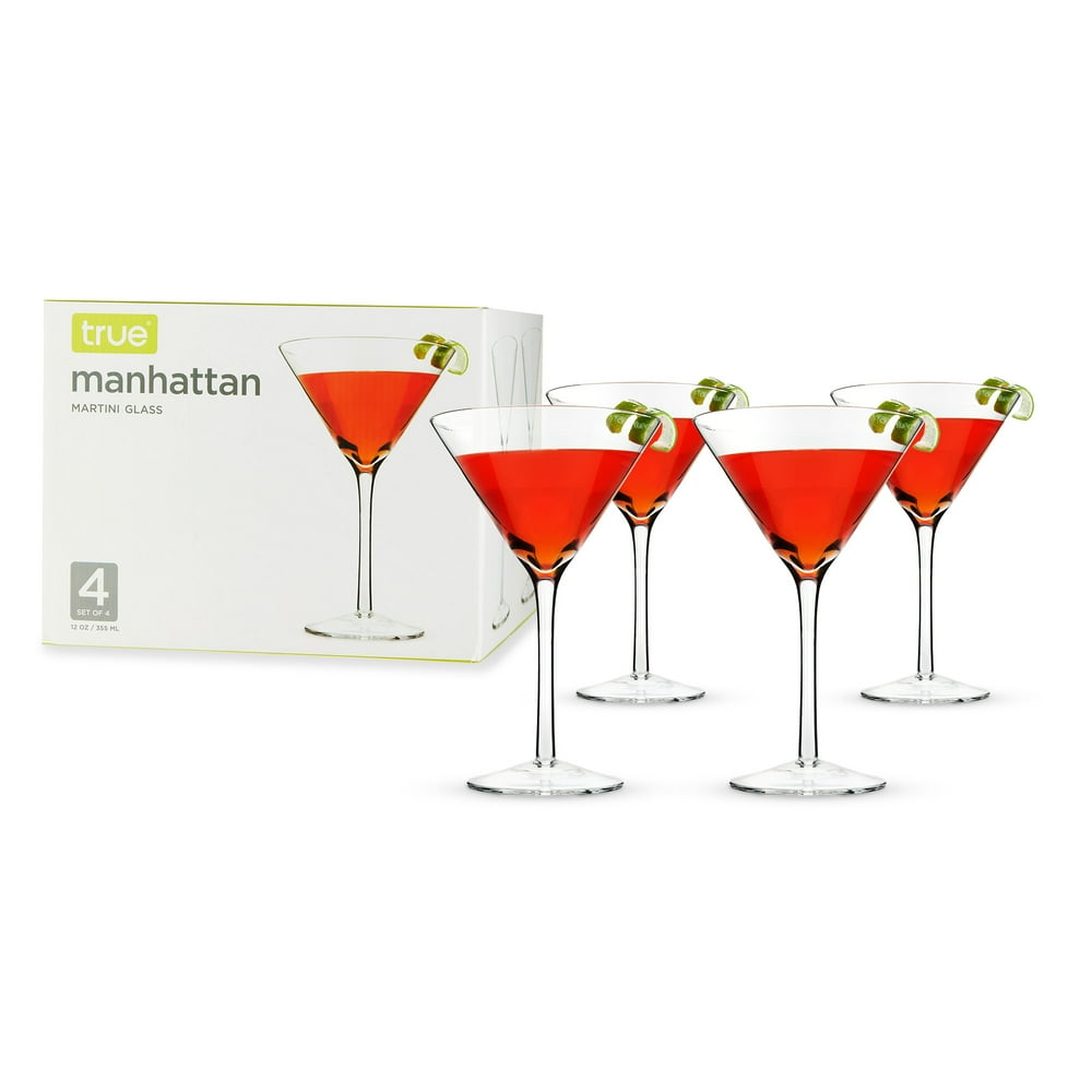 True Manhattan Martini Glass, Set of 4 Cocktail Coupes, Clear Glass