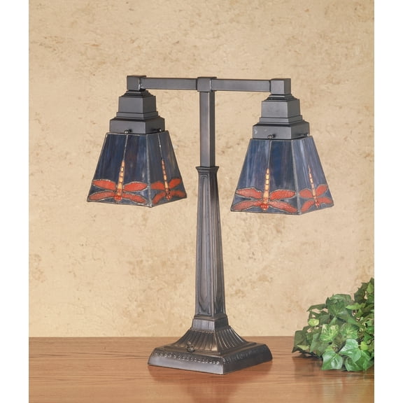 48203 Meyda 19.5"H Prairie Dragonfly 2 Arm Desk Lamp