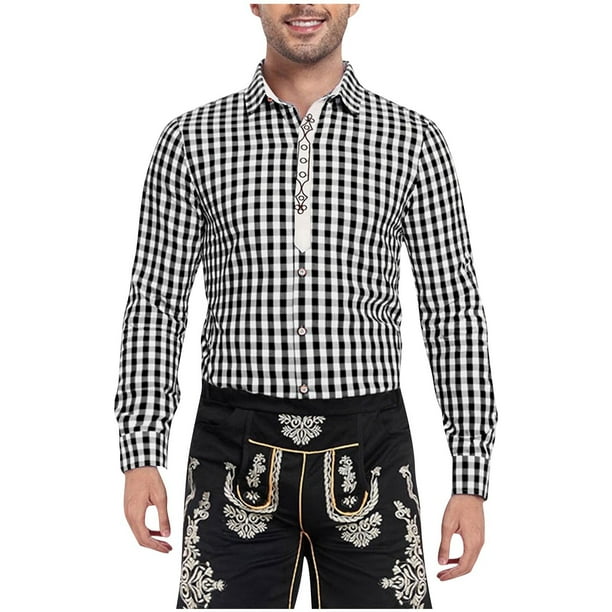 Blusa y camisa de manga larga con cuello vuelto para hombre, blusa informal de moda con botones y retazos, blusa de manga larga con cuello vuelto, blusa de poliéster para hombre