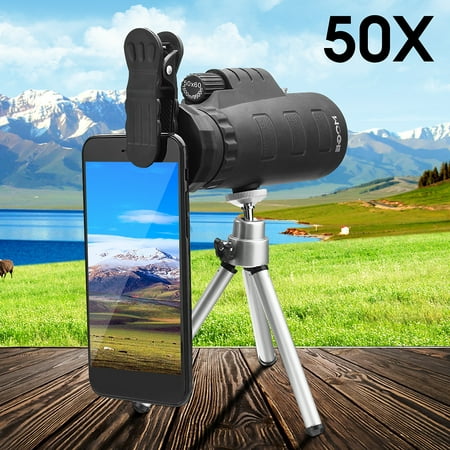 50X HD Monocular Telescope Night Vision + Clip + Tripod For iPhone iphone8 Samsung Mobile Phone Smartphone Photography Accessories Outdoor