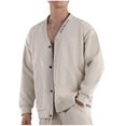 thumbnail image 1 of Men's Fashion Casual Solid Color Pockets Buttons Long Sleeve V-Neck Blouses RXIRUCGD Kaki, Taille: TG, 1 of 4