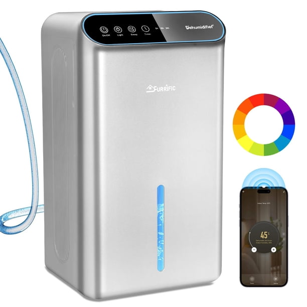 FURRIFIC Deshumidificador 2.5L, conexión WiFi + control por APP, Deshumidificador para la Humedad con Modo Sueño y Temporizador, Apagado Automático, para Cuarto, Close