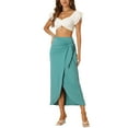 thumbnail image 2 of INSPIRE CHIC Women's Boho High Waisted Long Skirt Summer Beach Maxi Wrap Skirts with Slit XS Blue Green, 2 of 6