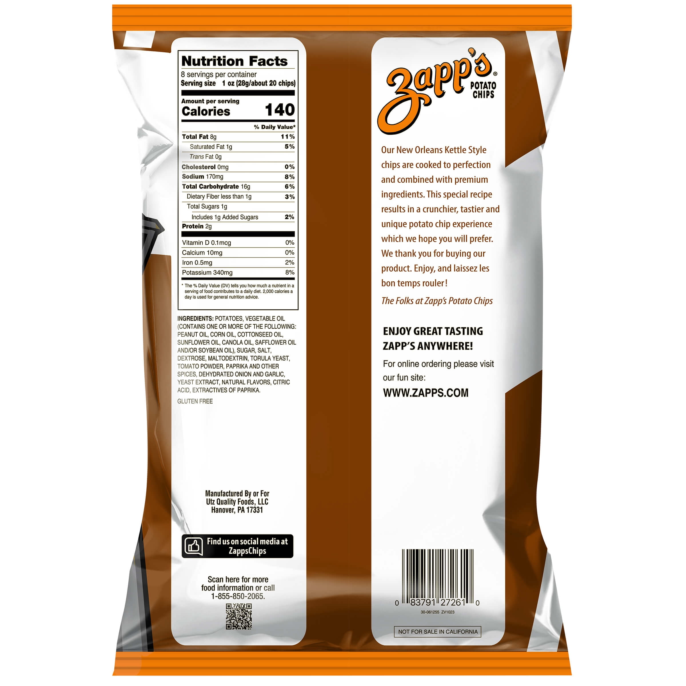 Zapp's New Orleans Kettle Style Mesquite Bar-B-Que Potato Chips, 2 oz. - Pack of 25