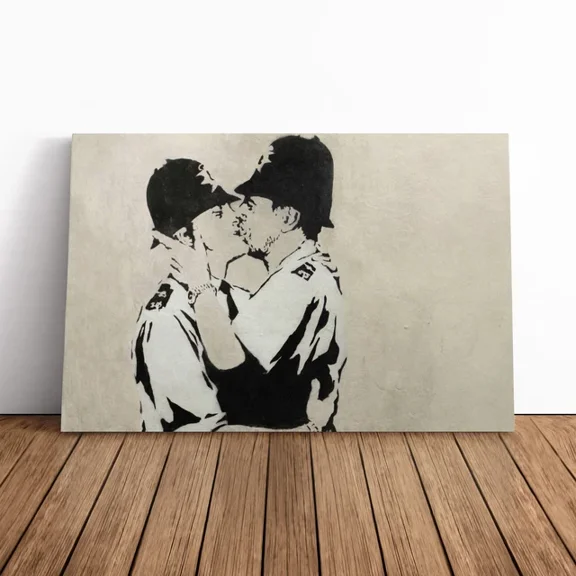 Kna Prints - Poster Banksy Kissing Police Policeman Graffiti Picture, UNFRAMED-8x12