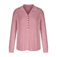 thumbnail image 4 of Camisas Para Mujer Tops Blusas Color Sólido Cuello en V Botón Temperamento Slim Fit Camisa de Solapa de Manga Larga Odeerbi ODB139238, 4 of 8