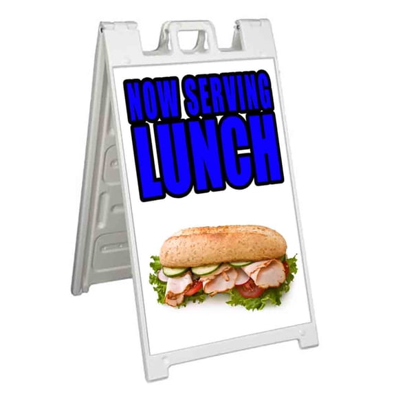 Now Serving Lunch (24" X 36") Standard A-Frame Signicade, Includes Decal Applied To Stand