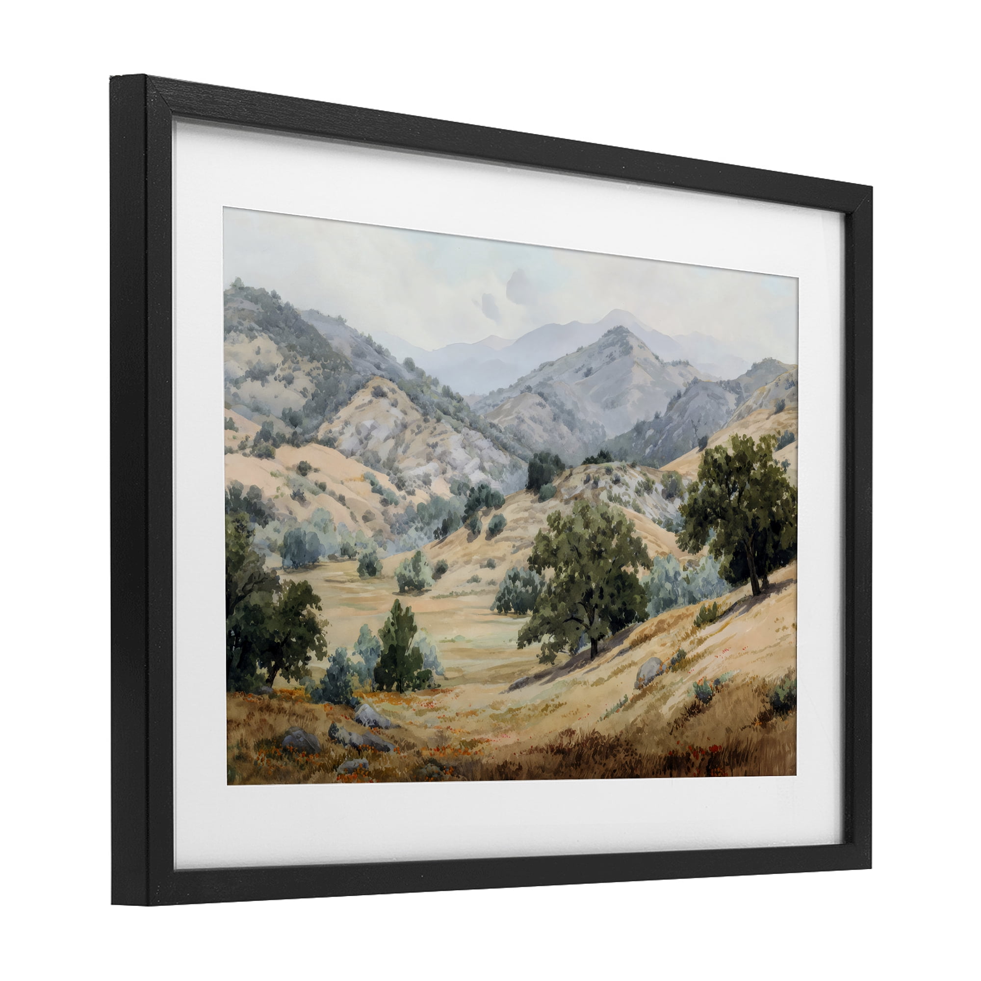 Stupell Industries Mountains and Trees Valley View Black Framed Print Under Glass, design by Petal Prints Design