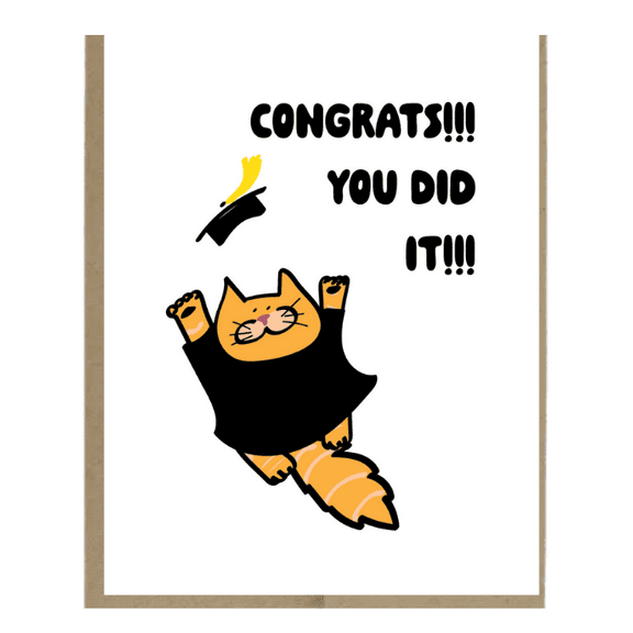 Congratulatory Graduation Card – Cheerful Cat Design with Graduation Cap – Blank Inside, Envelope Included – Perfect for Celebrations and Achievements