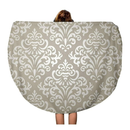 Silver Patterned Round Dial - KDAGR 60 inch Round Beach Towel Blanket Silver Pattern Damask Vintage on Gray Gradient Floral Retro Travel Circle Circular Towels Mat Tapestry Beach Throw