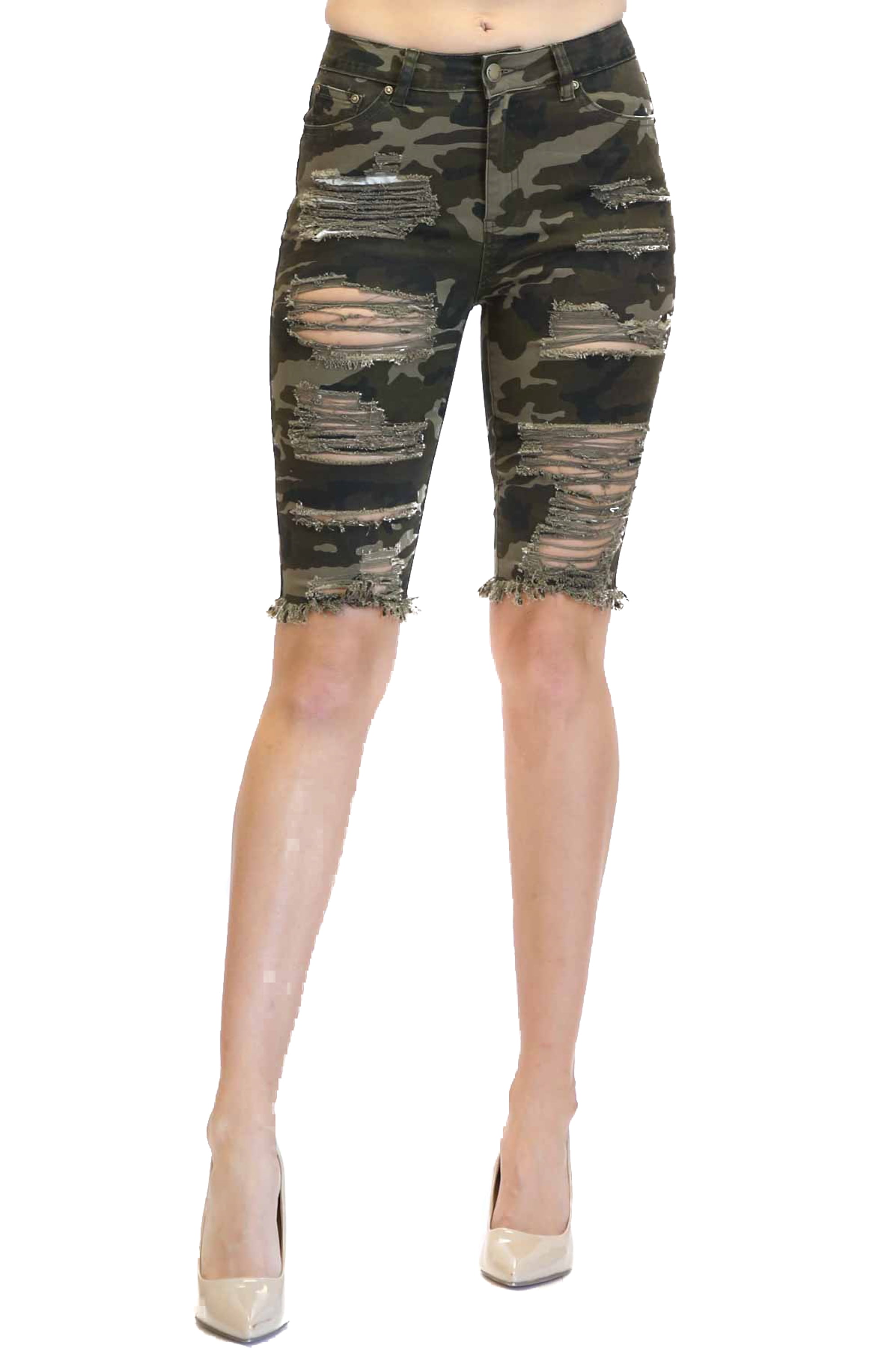 distressed camo bermuda shorts