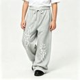thumbnail image 2 of WERYOUNG Boys Pants Elastic Drawstring Waist Wide Leg Trousers Toddler Kids Loose Fit Back To School Pants 12-13 Years, 2 of 5