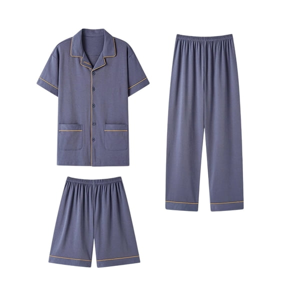Juslio Pajamas for Men Short Sleeve Fashion Plus Size Tops and Pants Homewear 3 Piece Matching Pajamas Sets L