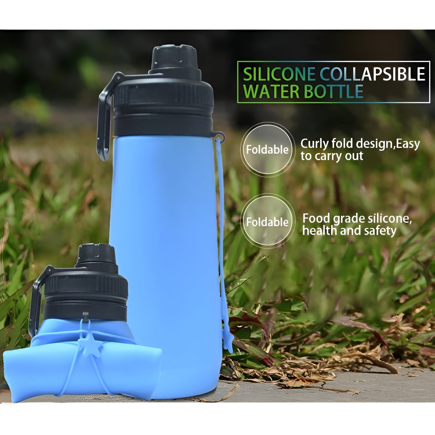 BEQU 750ml/25 Fl Oz Foldable Silicone Water Bottle, Reusable, BPA Free, Dishwasher-Safe, Sports bottle for Travel Gym Camping Hiking, Portable, Leak Proof (3PK MC2)