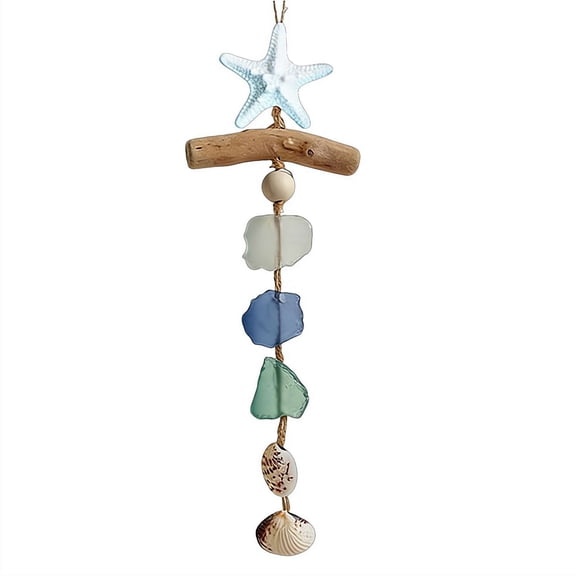 Coastal Wall Decor Handcrafted Driftwood Beach Wall Art with Starfish, Seashells & Seaglass, Nautical Hanging Ornament for Bathroom, Bedroom, Living Room & Home Seaside Decoration