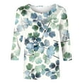 thumbnail image 5 of TSADFHJI Hauts pour Femmes T-Shirt Décontracté à Imprimé Floral Col Rond Manches 3/4 Coupe Ample TG Vert, 5 of 5