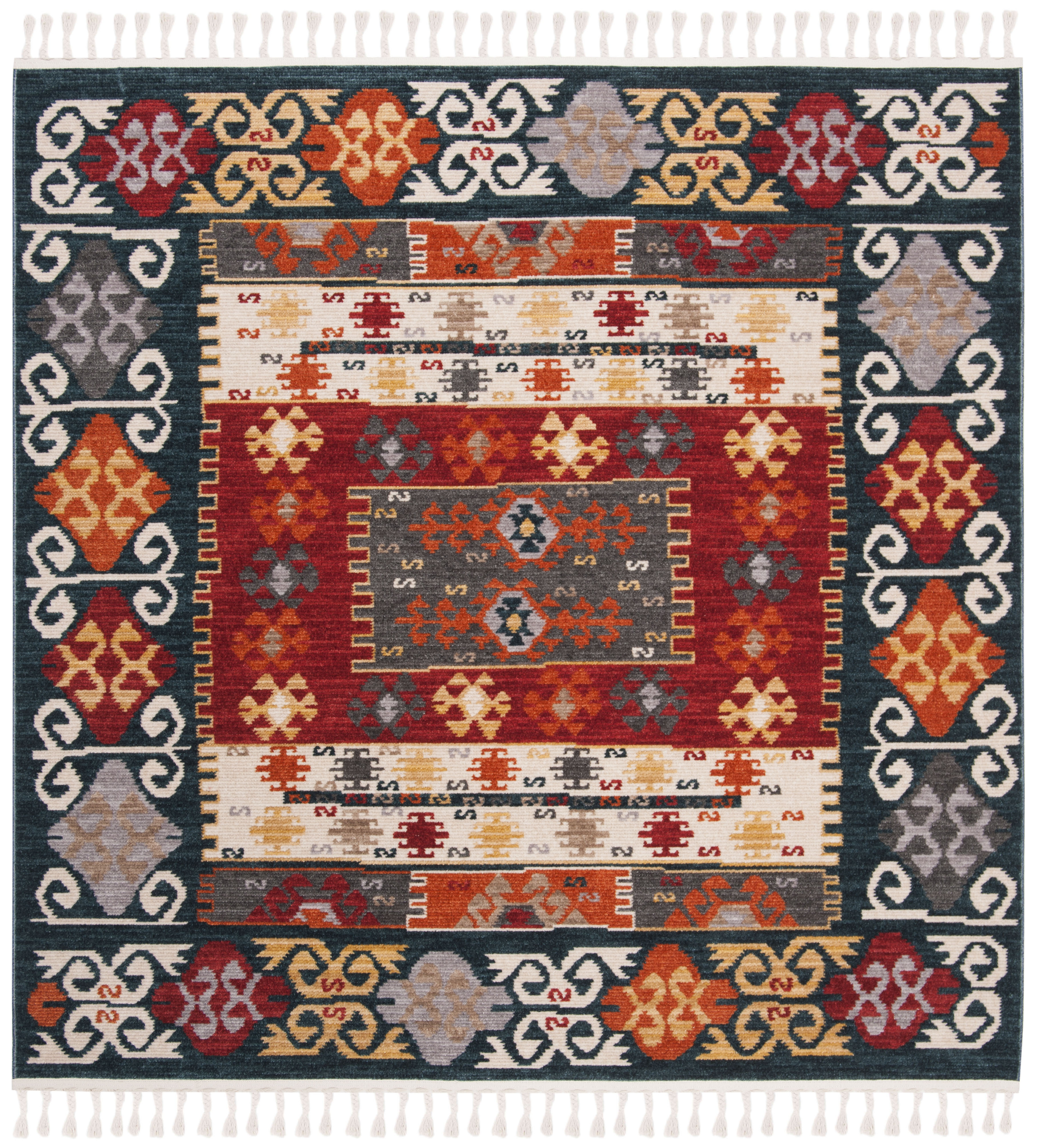 Safavieh Farmhouse Milford Southwestern Area Rug, Cream/Navy, 6'3" x 6'3" Square