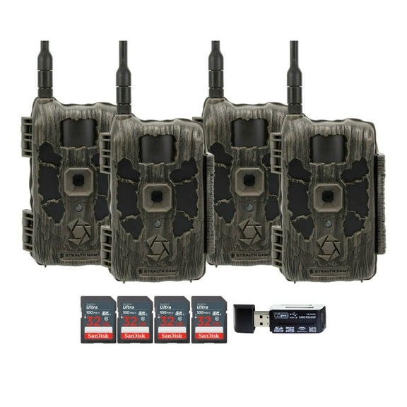 Stealth Cam 40MP Deceptor Max Cellular Trail Camera with 0.4-Second Trigger Speed (2-Pack) x 2 Bundle with 32GB Memory Card (4-Pack) and 4-in-1 Card Reader (7 Items)