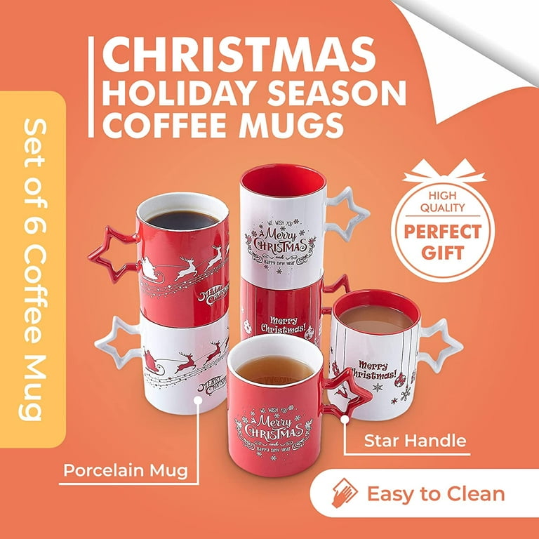 Bruntmor 6 Count Christmas Themed Espresso Cups & Saucers Set, 6