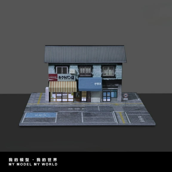 Diorama 1:64 Garage Model with LED Lighting,Miniature City Street Parking Lot Bakery Shop Scene Display Case,Collectible Display Decor for Home Office