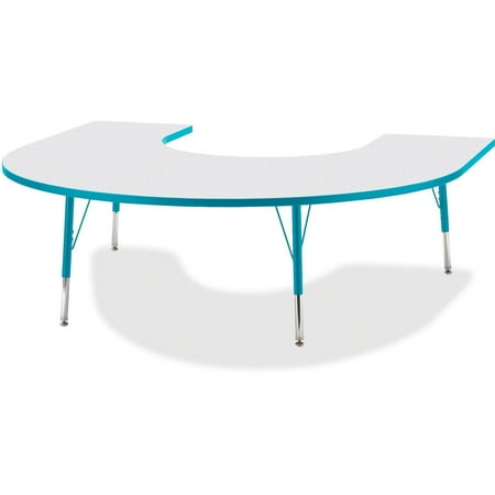 Jonti-Craft Berries Elementary Height Prism Edge Horseshoe Table - Laminated Horseshoe-shaped, Teal Top - Four Leg Base - 4 Legs - Adjustable Height - 15" to 24" Adjustment - 66" Table Top Length...
