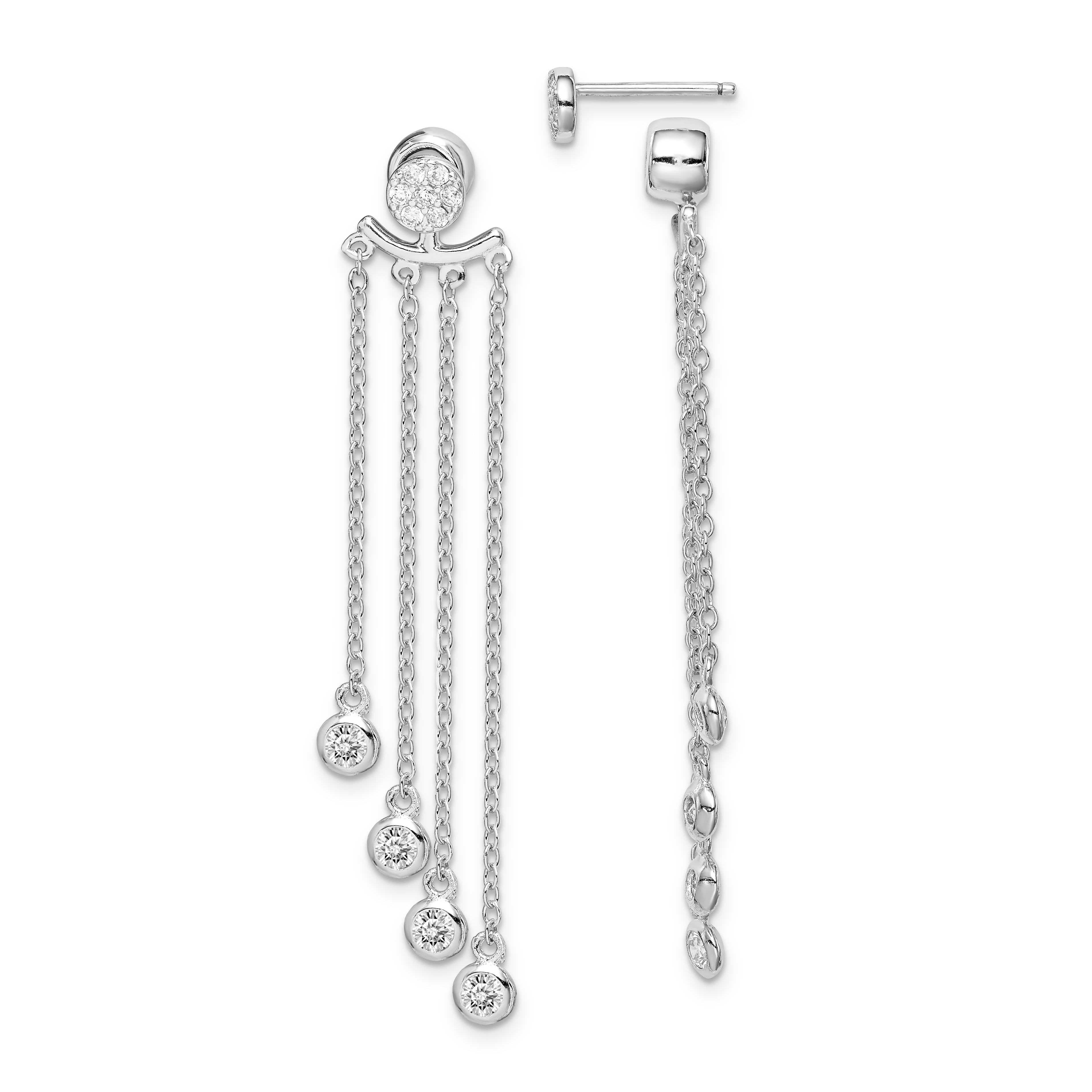 925 Sterling Silver Rhodium-plated Bar /& Chain Front /& Back Dangle Post Earrings