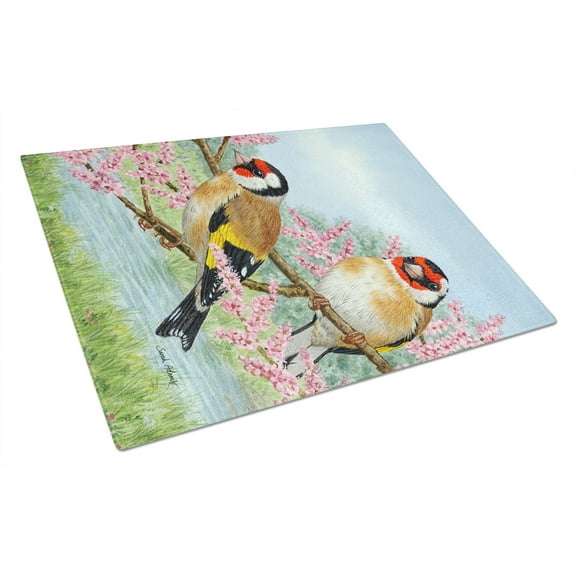 Caroline's Treasures European Goldfinches Glass Cutting Board Large