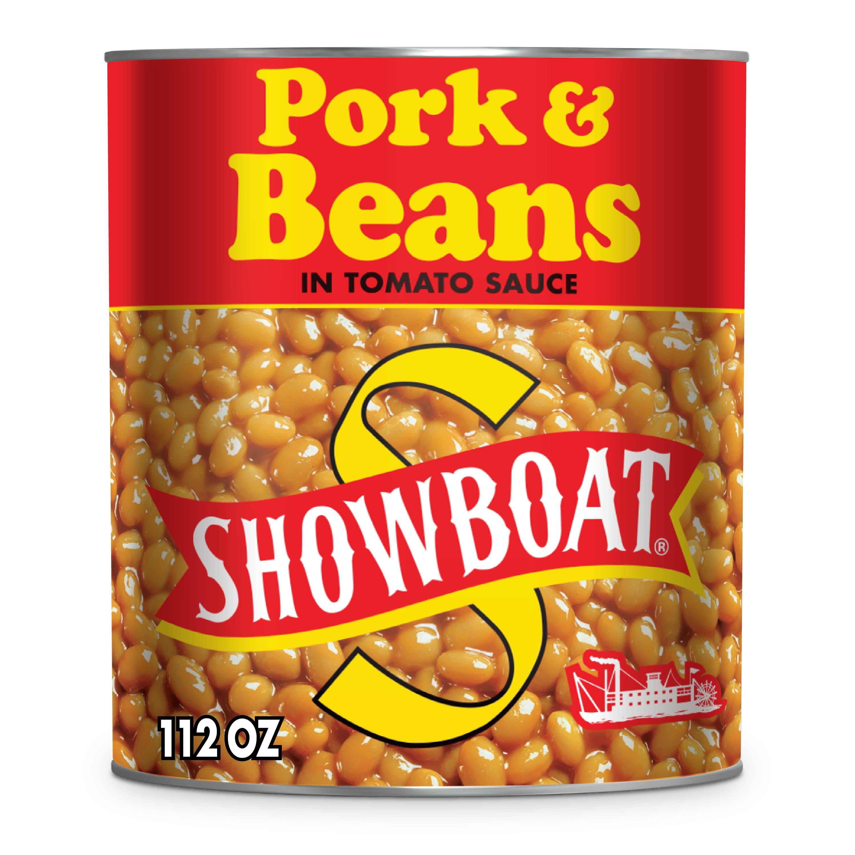 Showboat Pork & Beans in Tomato Sauce, Canned Beans with Pork, 112 oz