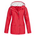 thumbnail image 5 of WTOBBY Womens Raincoats With Hood Lightweight Outdoor Hooded Waterproof Windbreaker Solid Trench Coat Jacket Plus Size, Ideal for Sports and Fashion,Red 2XL, 5 of 5